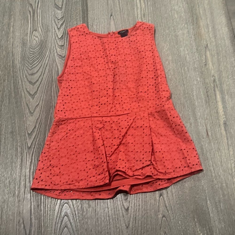 Ann Taylor Factory Orange Eyelet High Scoop Neck Peplum Tank Top Size S